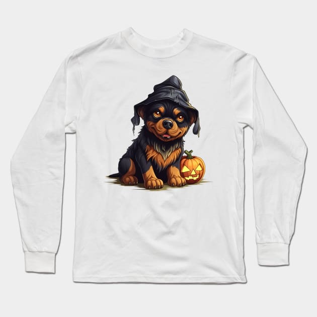 Halloween Rottweiler Dog #2 Long Sleeve T-Shirt by Chromatic Fusion Studio